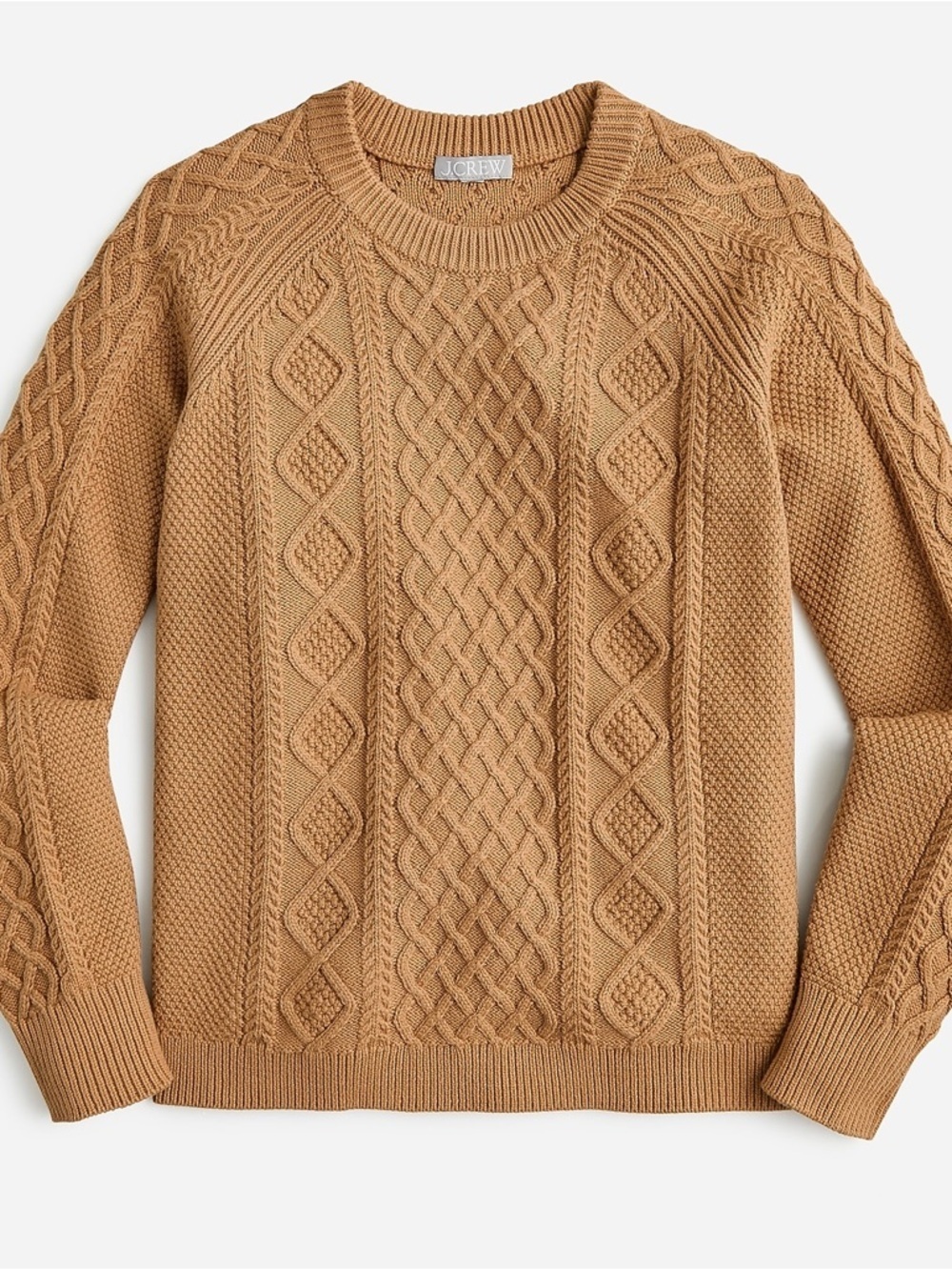 J. Crew Cotton Cable-Knit Sweater, small, camel